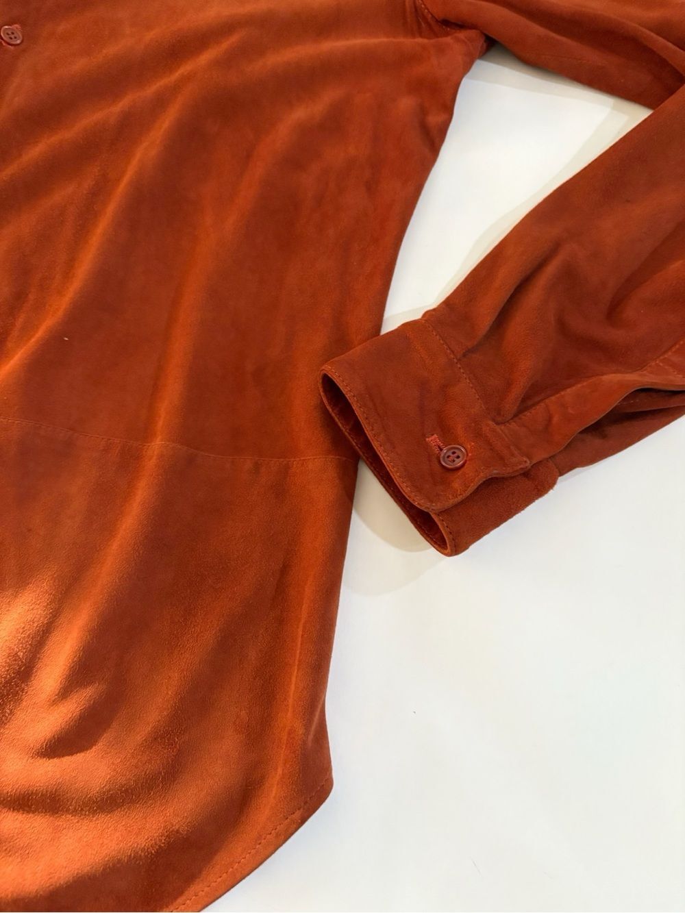 Vintage Calvin Klein Collection Goat Suede Shirt Burnt Orange Men L Italy Luxe - Picture 3 of 9